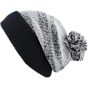 image:imageWinter Knit Beanie Hat with Pom Pom  Warm Cuffed Slouch Ski Cap for Men amp Women3blackGrey