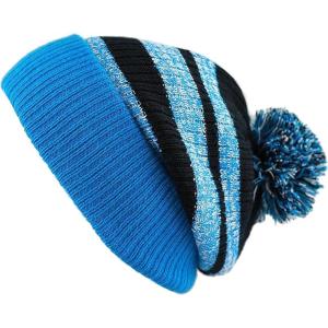 image:imageWinter Knit Beanie Hat with Pom Pom  Warm Cuffed Slouch Ski Cap for Men amp Women3tealBlack