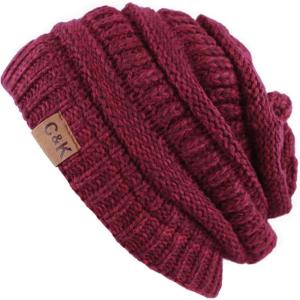 image:imageWinter Knit Ribbed Beanie Hat  Warm Soft Stretch Cable Knit Ribbed Cap for Men amp Women2 Th12  BurgundyRed
