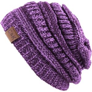 image:imageWinter Knit Ribbed Beanie Hat  Warm Soft Stretch Cable Knit Ribbed Cap for Men amp Women2 Th12  Dark PurpleLight Purple