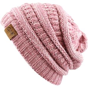 image:imageWinter Knit Ribbed Beanie Hat  Warm Soft Stretch Cable Knit Ribbed Cap for Men amp Women2 Th12  PinkWhite