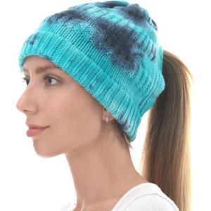 image:imageWomen Beanie for Tie Dye amp Leopard amp Ponytail Cuffed Knit Viscose Acrylic Unisex Slouch Style Winter Hat4 Ponytail  Color 1
