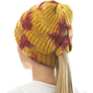 image:imageWomen Beanie for Tie Dye amp Leopard amp Ponytail Cuffed Knit Viscose Acrylic Unisex Slouch Style Winter Hat4 Ponytail  Color 2