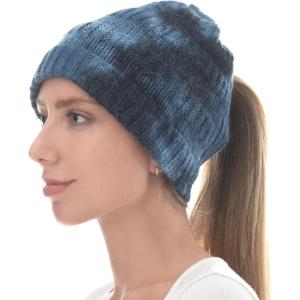 image:imageWomen Beanie for Tie Dye amp Leopard amp Ponytail Cuffed Knit Viscose Acrylic Unisex Slouch Style Winter Hat4 Ponytail  Color 8