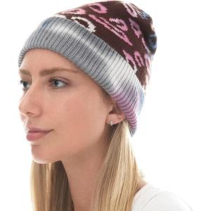 image:imageWomen Beanie for Tie Dye amp Leopard amp Ponytail Cuffed Knit Viscose Acrylic Unisex Slouch Style Winter Hat5 Leopard  Color 2