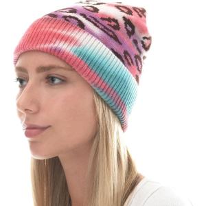 image:imageWomen Beanie for Tie Dye amp Leopard amp Ponytail Cuffed Knit Viscose Acrylic Unisex Slouch Style Winter Hat5 Leopard  Color 3