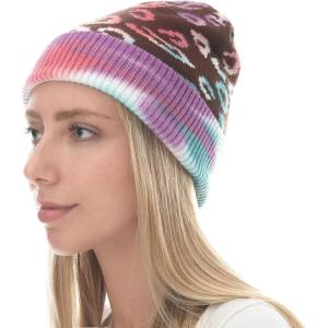 image:imageWomen Beanie for Tie Dye amp Leopard amp Ponytail Cuffed Knit Viscose Acrylic Unisex Slouch Style Winter Hat5 Leopard  Color 5