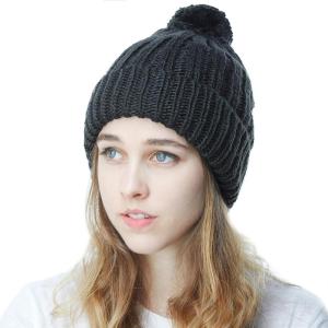 image:imageWomen and Men Beanie Daily Winter Oversized Thick Stretchy Knitted Pom Pom Beanie Fleece Lined Beanie Hat1 Curly Black