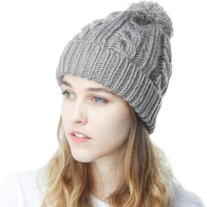 image:imageWomen and Men Beanie Daily Winter Oversized Thick Stretchy Knitted Pom Pom Beanie Fleece Lined Beanie Hat1 Curly Grey