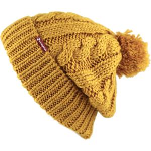 image:imageWomen and Men Beanie Daily Winter Oversized Thick Stretchy Knitted Pom Pom Beanie Fleece Lined Beanie Hat1 Curly Mustard W Label