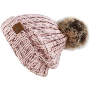 image:imageWomen and Men Beanie Daily Winter Oversized Thick Stretchy Knitted Pom Pom Beanie Fleece Lined Beanie Hat3 Metallic Pink