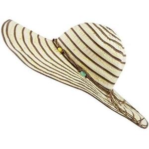 image:imageThe Hat Depot Womens Large Wide Brim Floppy Decorated Band Beach Sun Visor HatBeige