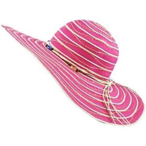 image:imageThe Hat Depot Womens Large Wide Brim Floppy Decorated Band Beach Sun Visor HatFuchsia