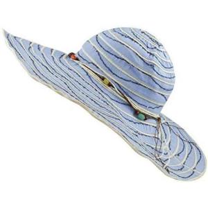 image:imageThe Hat Depot Womens Large Wide Brim Floppy Decorated Band Beach Sun Visor HatLight Blue