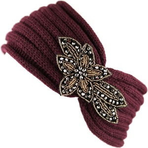 image:imageTHE HAT DEPOT 700HB80 Sequin Knit Headband with Flower Decoration8colors Burgundy