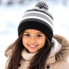 image:imageKids Pom Pom Beanie Winter Hat for Boys amp Girls Ages 25 Warm Knit Cuffed Beanie for School Skiing amp Outdoor WearBlackGrey