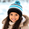 image:imageKids Pom Pom Beanie Winter Hat for Boys amp Girls Ages 25 Warm Knit Cuffed Beanie for School Skiing amp Outdoor WearBlackTeal
