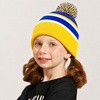 image:imageKids Pom Pom Beanie Winter Hat for Boys amp Girls Ages 25 Warm Knit Cuffed Beanie for School Skiing amp Outdoor WearGoldRoyal Blue