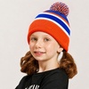 image:imageKids Pom Pom Beanie Winter Hat for Boys amp Girls Ages 25 Warm Knit Cuffed Beanie for School Skiing amp Outdoor WearOrangeRoyal Blue