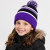 image:imageKids Pom Pom Beanie Winter Hat for Boys amp Girls Ages 25 Warm Knit Cuffed Beanie for School Skiing amp Outdoor WearPurpleBlack