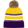 image:imageKids Pom Pom Beanie Winter Hat for Boys amp Girls Ages 25 Warm Knit Cuffed Beanie for School Skiing amp Outdoor WearPurpleGold