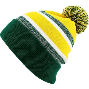 image:imageKids Pom Pom Beanie Winter Hat for Boys amp Girls Ages 25 Warm Knit Cuffed Beanie for School Skiing amp Outdoor WearDark GreenGold
