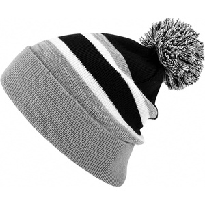 image:imageKids Pom Pom Beanie Winter Hat for Boys amp Girls Ages 25 Warm Knit Cuffed Beanie for School Skiing amp Outdoor WearGreyBlack