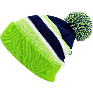 image:imageKids Pom Pom Beanie Winter Hat for Boys amp Girls Ages 25 Warm Knit Cuffed Beanie for School Skiing amp Outdoor WearLimeNavy