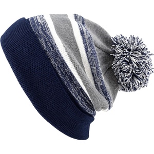 image:imageKids Pom Pom Beanie Winter Hat for Boys amp Girls Ages 25 Warm Knit Cuffed Beanie for School Skiing amp Outdoor WearNavyGrey