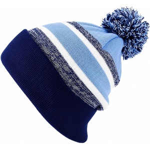 image:imageKids Pom Pom Beanie Winter Hat for Boys amp Girls Ages 25 Warm Knit Cuffed Beanie for School Skiing amp Outdoor WearNavySky Blue