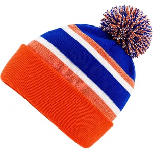image:imageKids Pom Pom Beanie Winter Hat for Boys amp Girls Ages 25 Warm Knit Cuffed Beanie for School Skiing amp Outdoor WearOrangeRoyal Blue