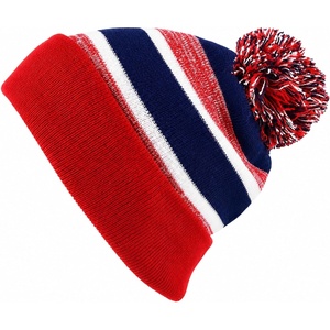 image:imageKids Pom Pom Beanie Winter Hat for Boys amp Girls Ages 25 Warm Knit Cuffed Beanie for School Skiing amp Outdoor WearRedNavy