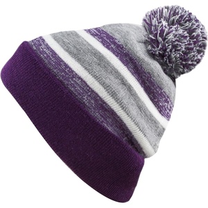 image:imageKids Youth Hat Warm Pompom Stretchy Knit Cuffed Beanie Cap HatK05purple