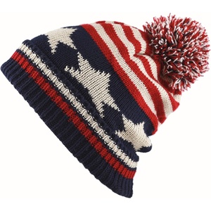 image:imageKids Youth Hat Warm Pompom Stretchy Knit Cuffed Beanie Cap HatK05flag