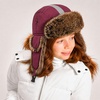 image:imageFaux Fur Safety Reflective Plain Plaid Aviator Trapper Hat Snow Ski Trooper Winter Cap1 Reflective  Burgundy