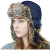 image:imageFaux Fur Safety Reflective Plain Plaid Aviator Trapper Hat Snow Ski Trooper Winter Cap1 Reflective  Navy
