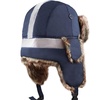 image:imageFaux Fur Safety Reflective Plain Plaid Aviator Trapper Hat Snow Ski Trooper Winter Cap1 Reflective  Navy