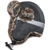 image:imageFaux Fur Safety Reflective Plain Plaid Aviator Trapper Hat Snow Ski Trooper Winter Cap1 Reflective  Off Black