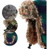 image:imageFaux Fur Safety Reflective Plain Plaid Aviator Trapper Hat Snow Ski Trooper Winter Cap3 Plaid  Green