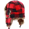 image:imageFaux Fur Safety Reflective Plain Plaid Aviator Trapper Hat Snow Ski Trooper Winter Cap3 Plaid  Red