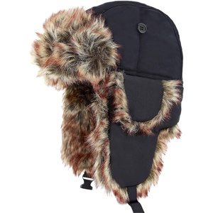 image:imageFaux Fur Safety Reflective Plain Plaid Aviator Trapper Hat Snow Ski Trooper Winter Cap1 Plain  Black