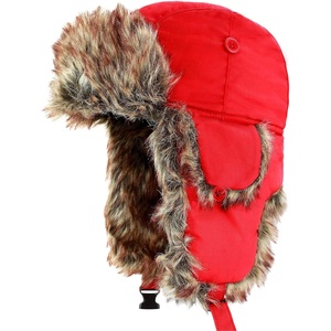 image:imageFaux Fur Safety Reflective Plain Plaid Aviator Trapper Hat Snow Ski Trooper Winter Cap1 Plain  Red
