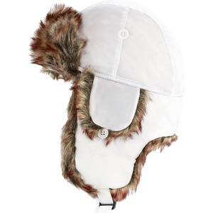 image:imageFaux Fur Safety Reflective Plain Plaid Aviator Trapper Hat Snow Ski Trooper Winter Cap1 Plain  White