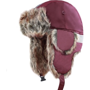 image:imageFaux Fur Safety Reflective Plain Plaid Aviator Trapper Hat Snow Ski Trooper Winter Cap1 Reflective  Burgundy