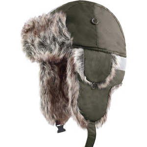 image:imageFaux Fur Safety Reflective Plain Plaid Aviator Trapper Hat Snow Ski Trooper Winter Cap1 Reflective  Olive