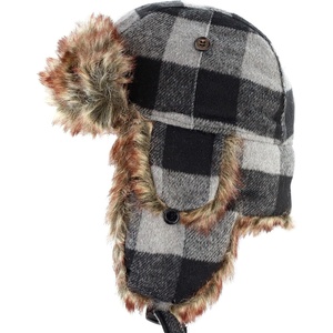 image:imageFaux Fur Safety Reflective Plain Plaid Aviator Trapper Hat Snow Ski Trooper Winter Cap3 Plaid  Gray