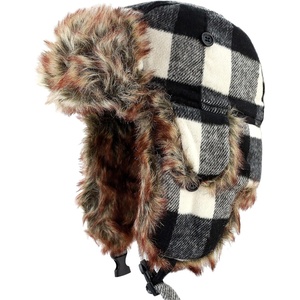 image:imageFaux Fur Safety Reflective Plain Plaid Aviator Trapper Hat Snow Ski Trooper Winter Cap3 Plaid  White